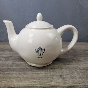 Rae Dunn Artisan Collection Farmhouse White Ceramic Typewriter Font‎ Teapot